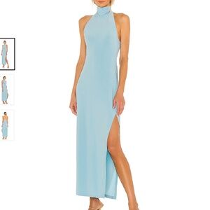 halter turtle side slit gown powder blue